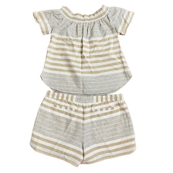 Vineyard Vines Linen Off The Shoulder Smocked Top & Elastic Waist Shorts Stripes - Picture 2 of 5